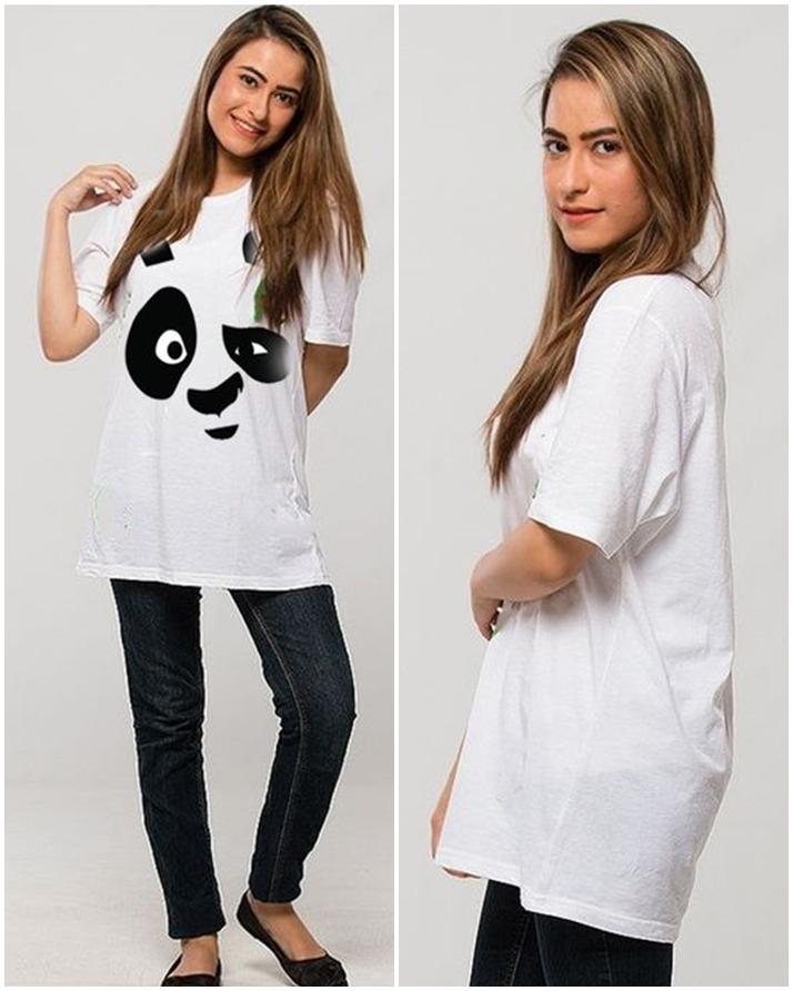 Panda White Printed T - Shirt For Her - DENIMS - Tops & T - Shirts - 