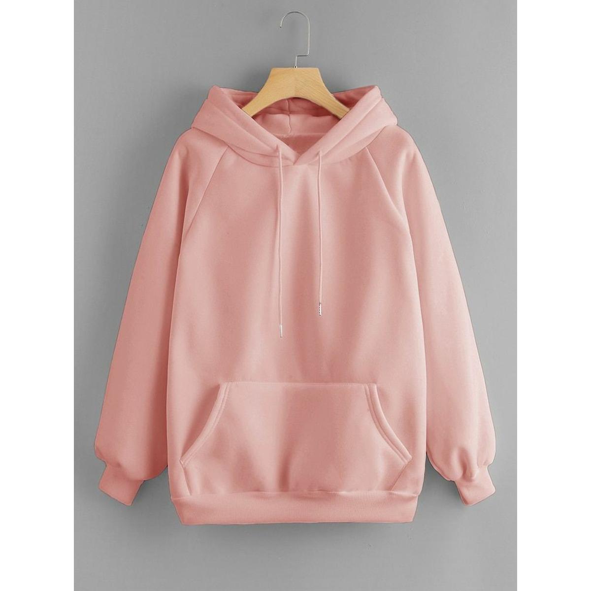 Peach Plain Fleece Full Sleeves Pull Over Hoodie - DENIMS - Hoodies & Sweatshirts - 