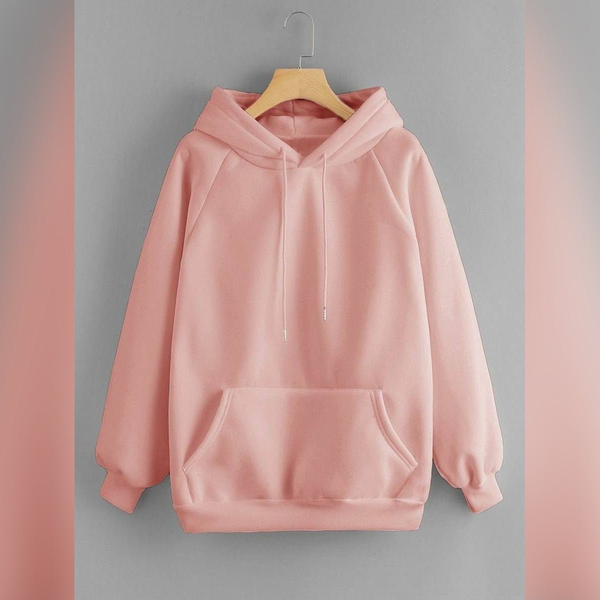 Peach Plain Fleece Full Sleeves Pull Over Hoodie - DENIMS - Hoodies & Sweatshirts - 