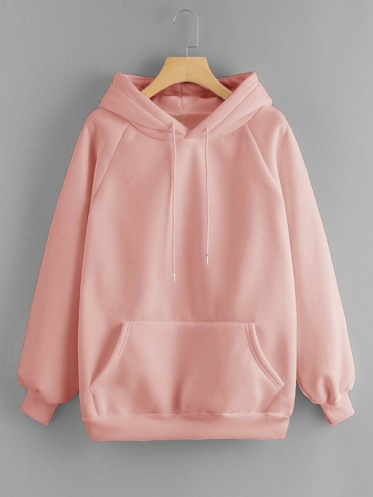 Peach Plain Fleece Full Sleeves Pull Over Hoodie - DENIMS - Hoodies & Sweatshirts - 