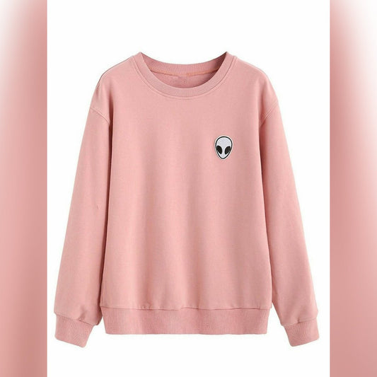 Pink Alien Fleece Full Sleeves Pull Over Sweatshirt For Women - DENIMS - Hoodies & Sweatshirts - 