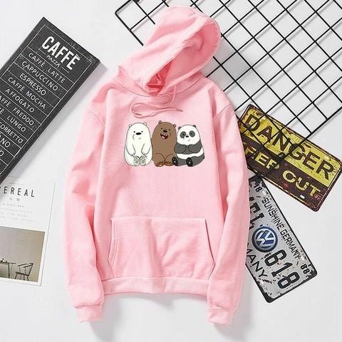 Pink Bare Bears Fleece Full Sleeves Pull Over Hoodie For Women - DENIMS - Hoodies & Sweatshirts - 