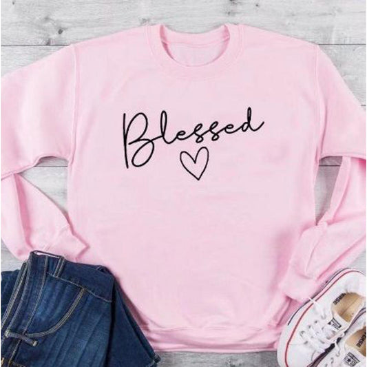 Pink Blessed Printed Fleece Full Sleeves Pull Over Sweatshirt For Women - DENIMS - Hoodies & Sweatshirts - 