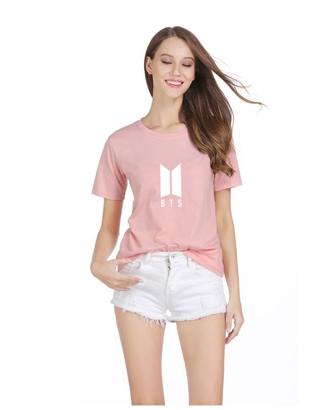 Pink BTS Cotton Printed T - Shirt For Her - DENIMS - Tops & T - Shirts - 