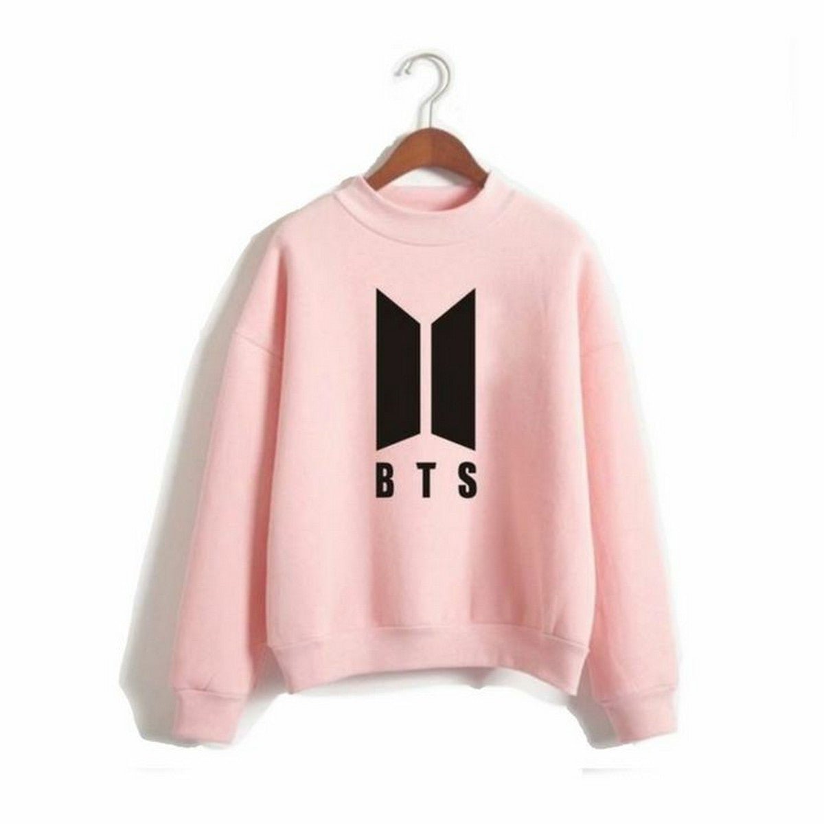 Pink Bts Fleece Full Sleeves Pull Over Sweatshirt For Women - DENIMS - Hoodies & Sweatshirts - 