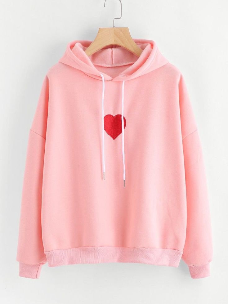 Pink HeartPrinted Fleece Full Sleeves Pull Over Hoodie For Women - DENIMS - Hoodies & Sweatshirts - 