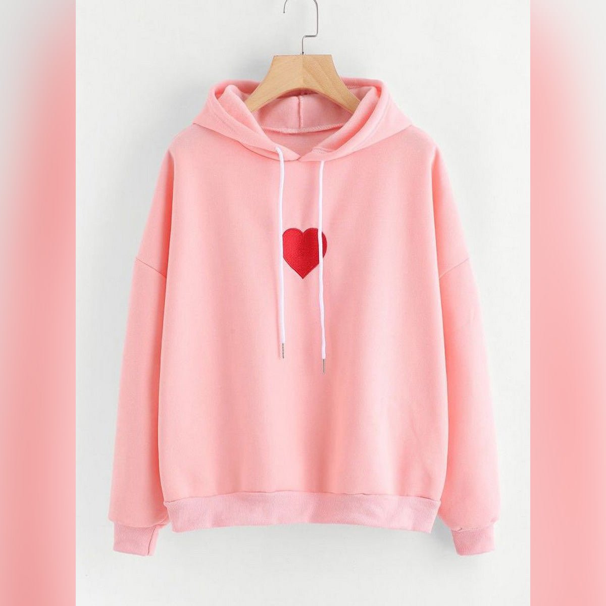 Pink HeartPrinted Fleece Full Sleeves Pull Over Hoodie For Women - DENIMS - Hoodies & Sweatshirts - 