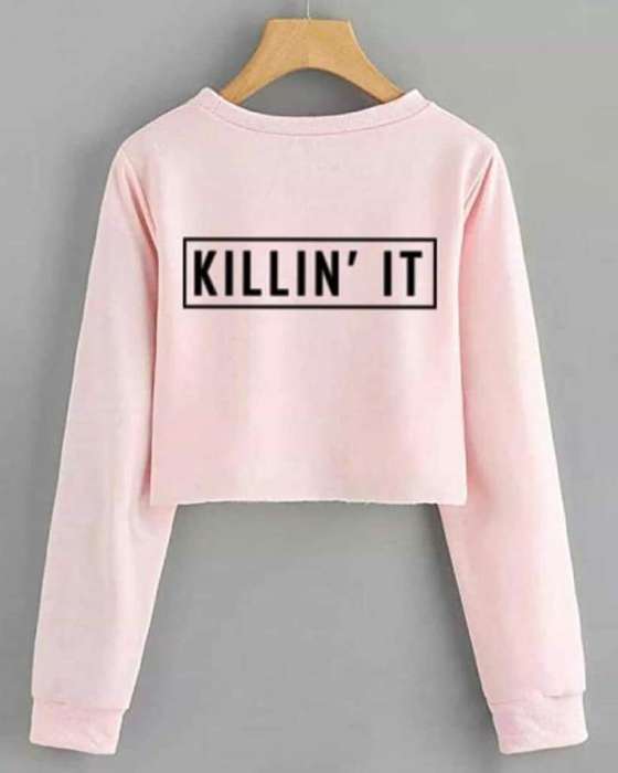 PINK KILLIN IT CROPPED SWEATSHIRT FOR womens - DENIMS - Hoodies & Sweatshirts - 