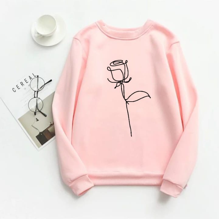 Pink Line Art Fleece Full Sleeves Sweatshirt For Women - DENIMS - Hoodies & Sweatshirts - 