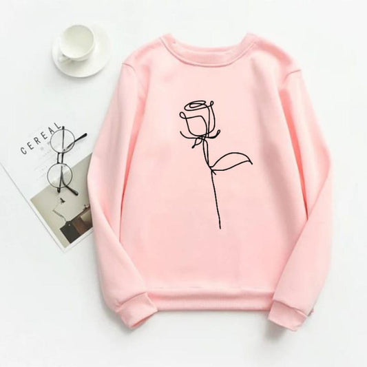 Pink Line Art Fleece Full Sleeves Sweatshirt For Women - DENIMS - Hoodies & Sweatshirts - 