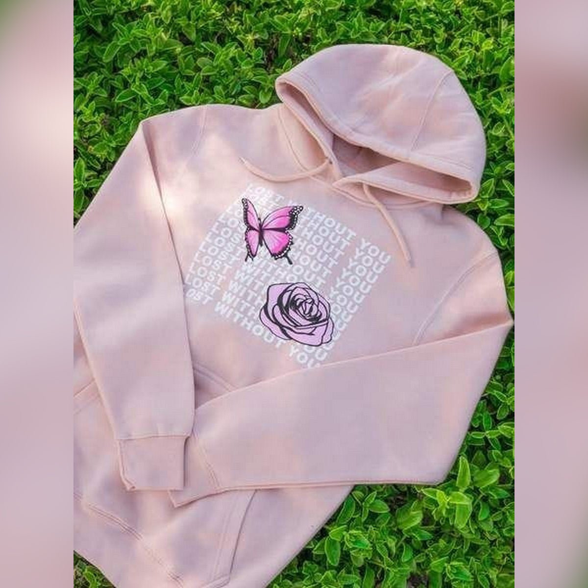 Pink Lost Without You Fleece Full Sleeves Pull Over Hoodie For Women - DENIMS - Hoodies & Sweatshirts - 