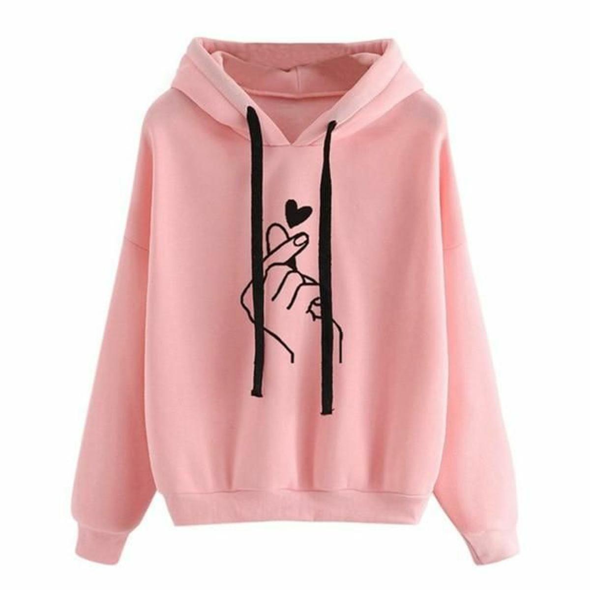 Pink Love Charm Fleece Full Sleeves Pull Over Hoodie For Women - DENIMS - Hoodies & Sweatshirts - 