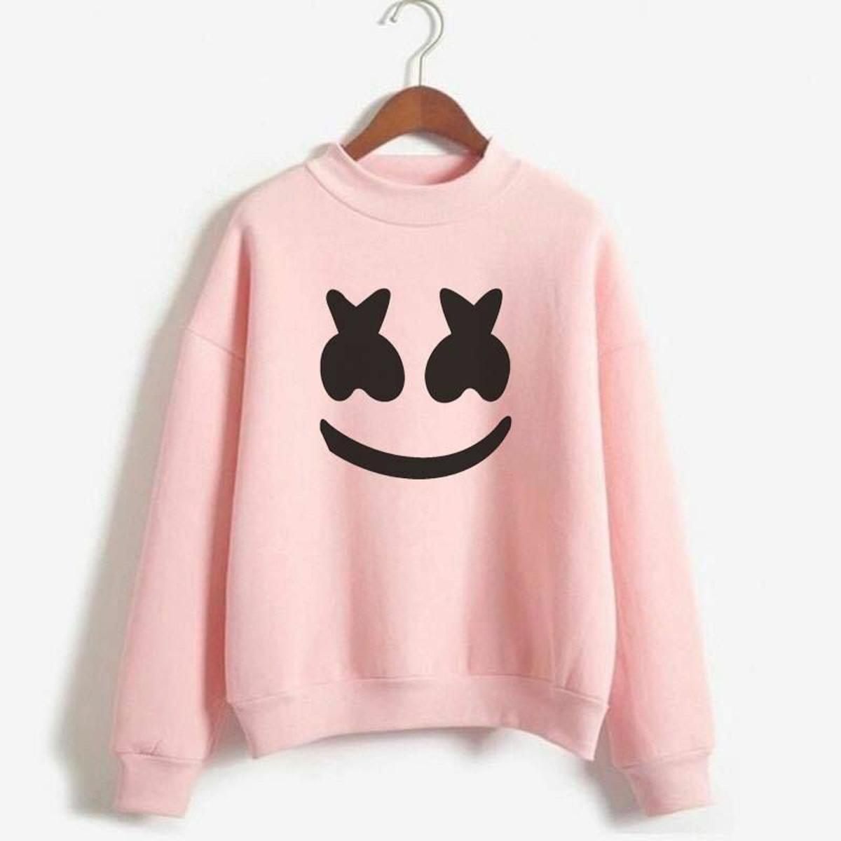 Pink Marshmallow Fleece Full Sleeves Pull Over Sweatshirt For Women - DENIMS - Hoodies & Sweatshirts - 