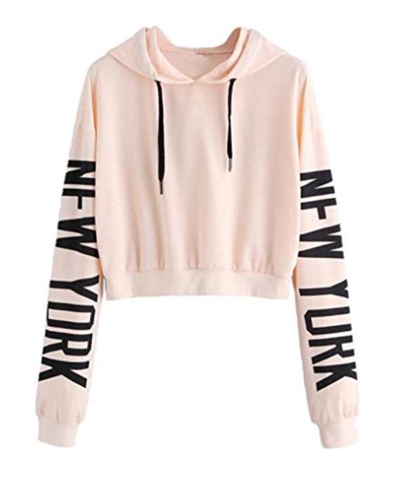 PINK NEW YORK CROPPED HOODIE FOR womens 1010 - DENIMS - Hoodies & Sweatshirts - 
