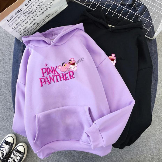 Pink Panther Printed Fleece Full Sleeves Pull Over Hoodie For Women - DENIMS - Hoodies & Sweatshirts - 