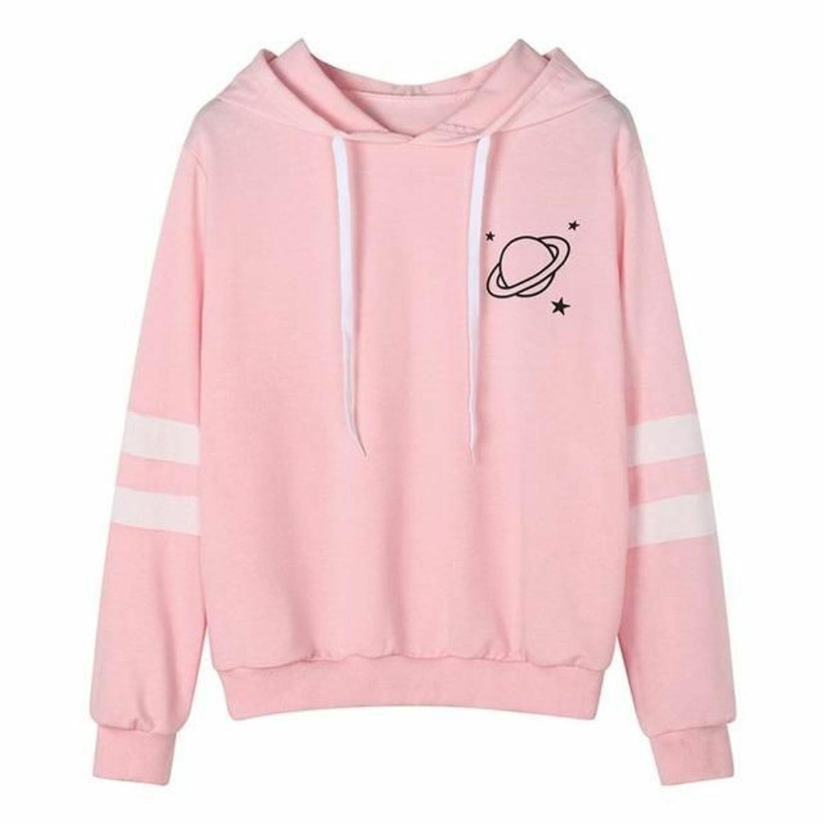 Pink Planet Printed Fleece Full Sleeves Pull Over Hoodie For Women - DENIMS - Hoodies & Sweatshirts - 
