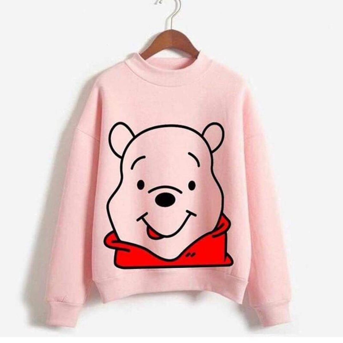 Pink Pooh Fleece Full Sleeves Pull Over Sweatshirt For Women - DENIMS - Hoodies & Sweatshirts - 