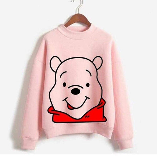 Pink Pooh Fleece Full Sleeves Pull Over Sweatshirt For Women - DENIMS - Hoodies & Sweatshirts - 