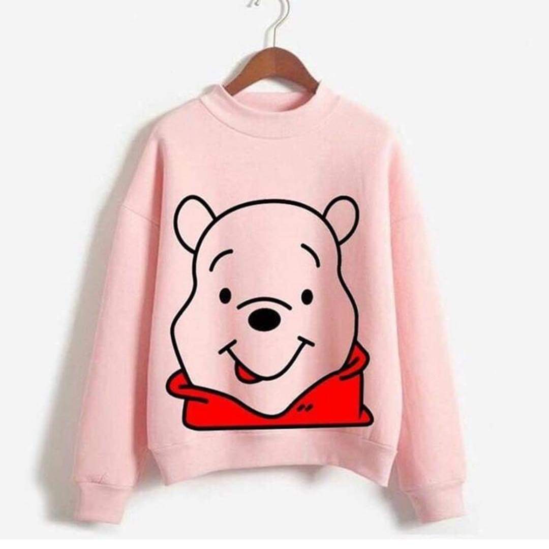 Pink Pooh Fleece Full Sleeves Pull Over Sweatshirt For Women - DENIMS - Hoodies & Sweatshirts - 