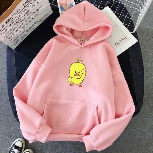 Pink Tweety Printed Fleece Full Sleeves Pull Over Hoodie For Women - DENIMS - Hoodies & Sweatshirts - 