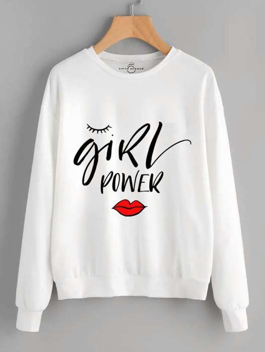 Power Stylish White Printed Sweatshirt For Women - DENIMS - Hoodies & Sweatshirts - 
