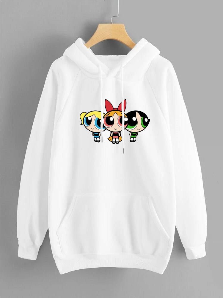 Powerpuff Girls Printed Fleece Full Sleeves Pull Over Hoodie For Women - DENIMS - Hoodies & Sweatshirts - 