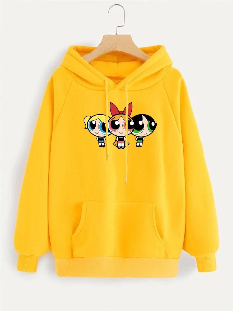 Powerpuff Girls Printed Fleece Full Sleeves Pull Over Hoodie For Women - DENIMS - Hoodies & Sweatshirts - 