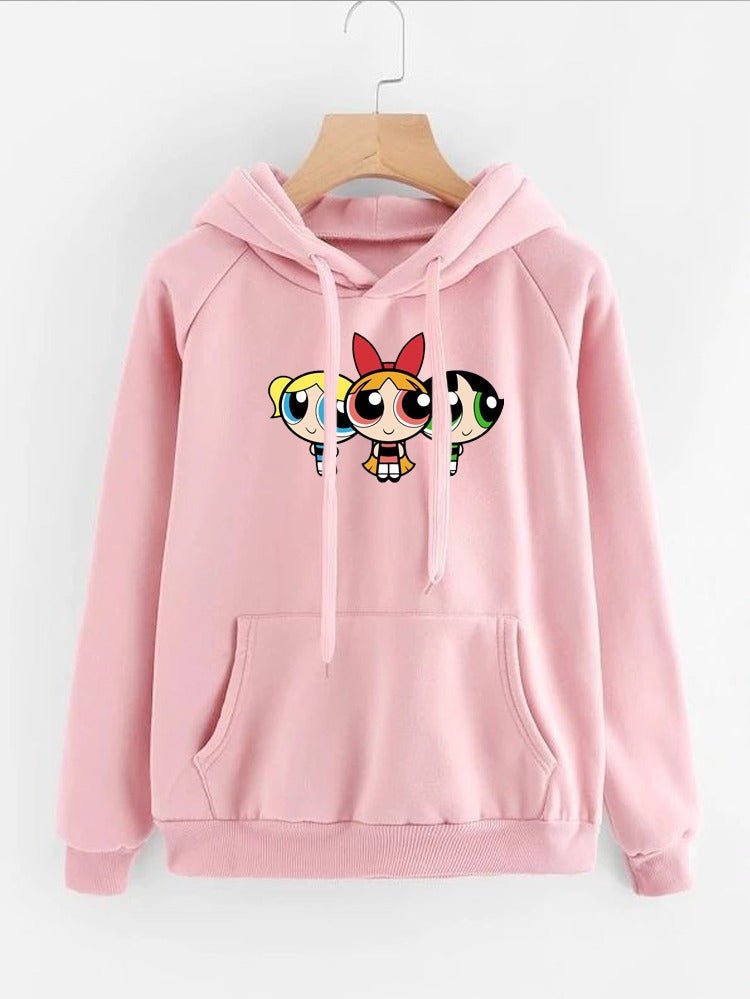 Powerpuff Girls Printed Fleece Full Sleeves Pull Over Hoodie For Women - DENIMS - Hoodies & Sweatshirts - 