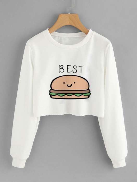 Printed Crop Sweatshirt For Women - DENIMS - Hoodies & Sweatshirts - 