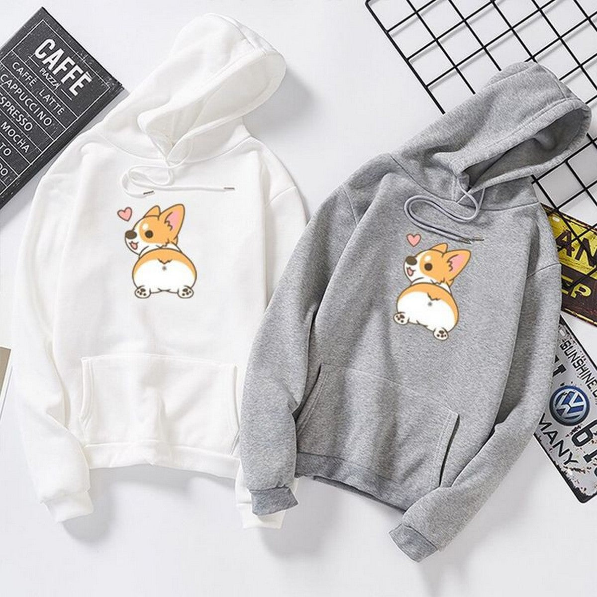 Puppy Printed Fleece Full Sleeves Pull Over Hoodie For Women - DENIMS - Hoodies & Sweatshirts - 