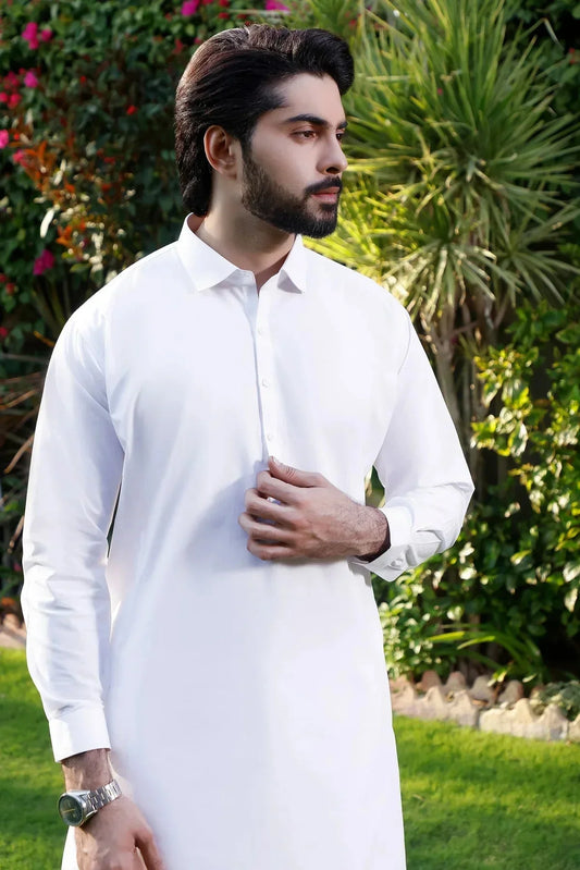 Pure Elegance: Natural White Shalwar Kameez Ensemble - DENIMS - Shalwar Kameez - 