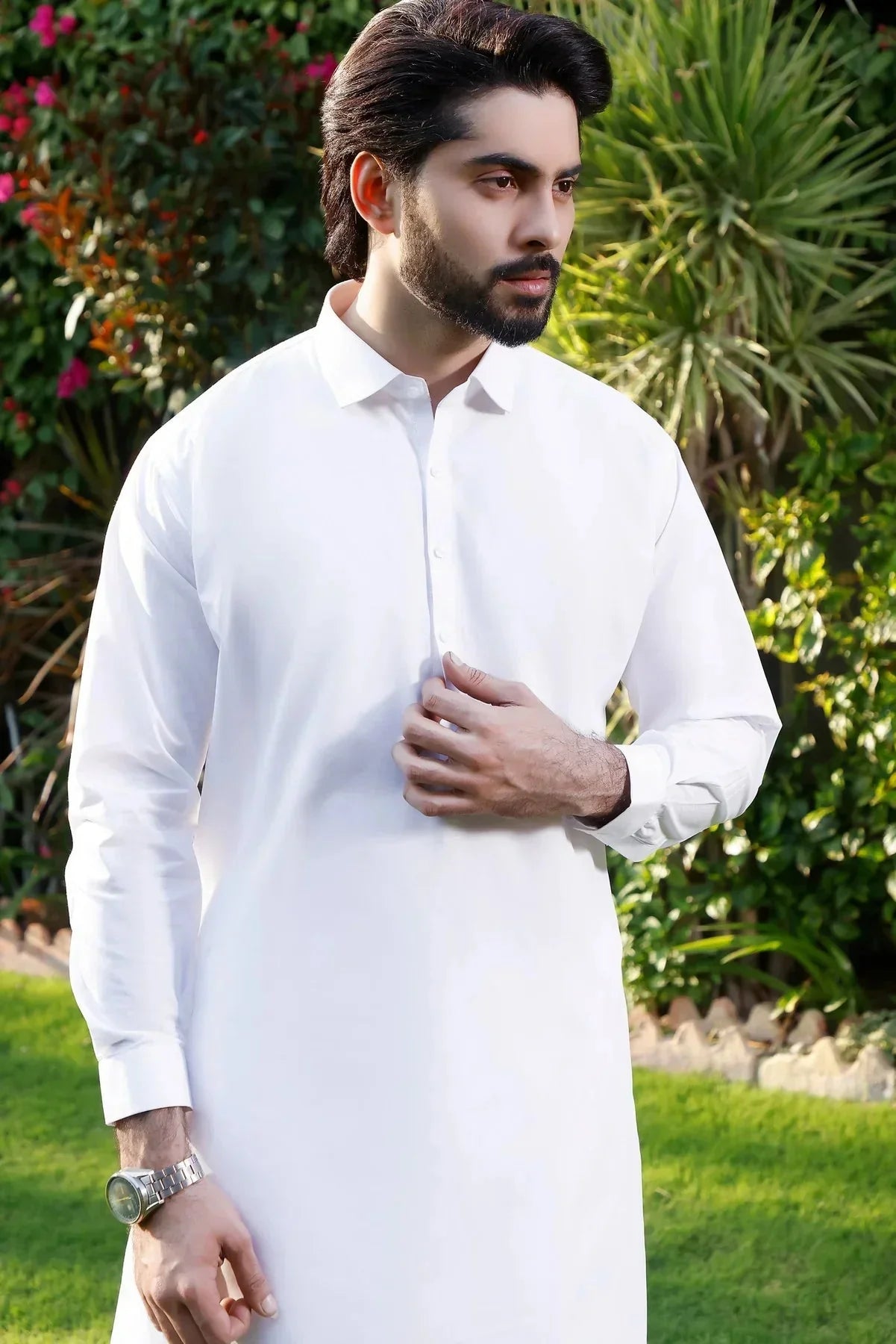 Pure Elegance: Natural White Shalwar Kameez Ensemble - DENIMS - Shalwar Kameez - 