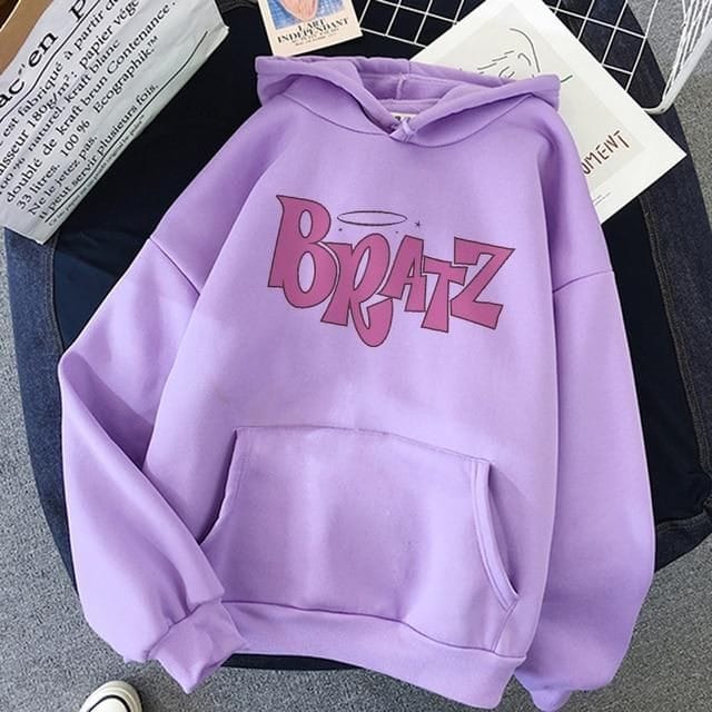 Purple Bratz Printed Fleece Full Sleeves Pull Over Hoodie For Women - DENIMS - Hoodies & Sweatshirts - 