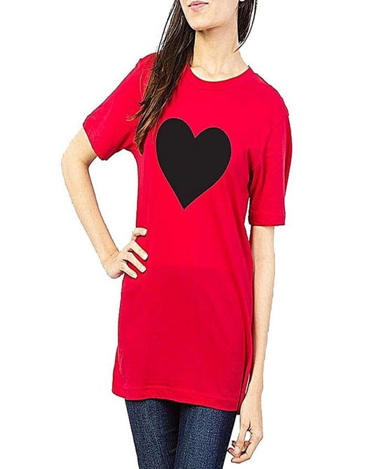 Red Black Heart Cotton Printed T - Shirt For Women - DENIMS - Tops & T - Shirts - 