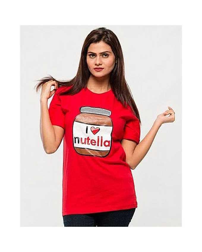 Red Cotton Printed Tshirt For Women - DENIMS - Tops & T - Shirts - 