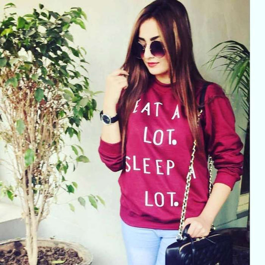 red eat a alot sleep alot sweatshirt for women export qualityred - DENIMS - Hoodies & Sweatshirts - 