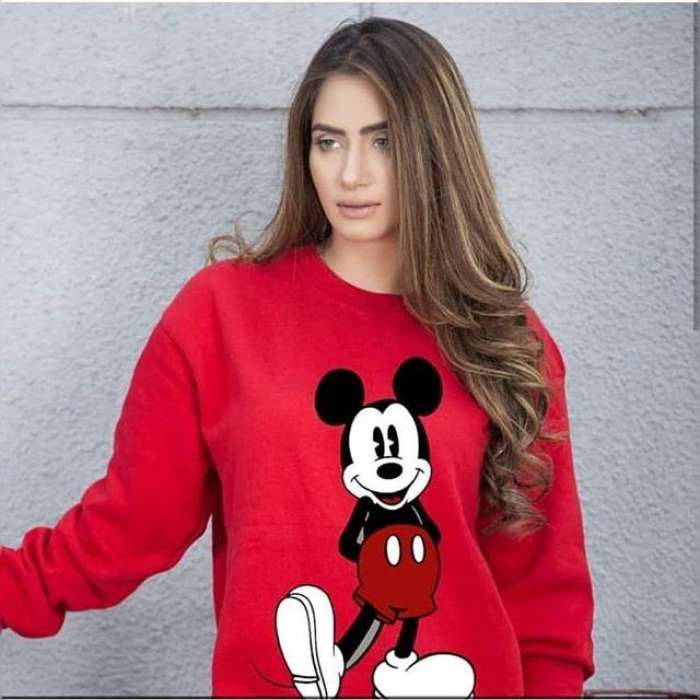 Red Micky Printed Sweatshirt For Women - DENIMS - Hoodies & Sweatshirts - 