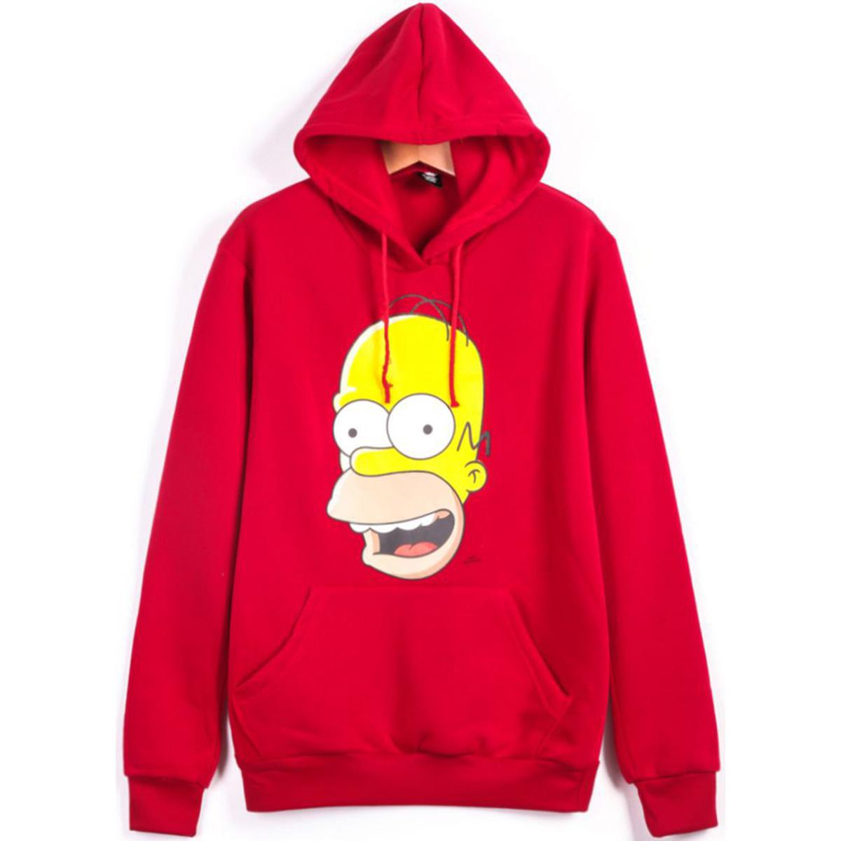 Red Simpson Printed Fleece Full Sleeves Pull Over Hoodie For Men and Women - DENIMS - Hoodies & Sweatshirts - 