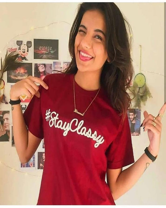 Red Stay Classy Printed T - Shirt For Women - DENIMS - Tops & T - Shirts - 
