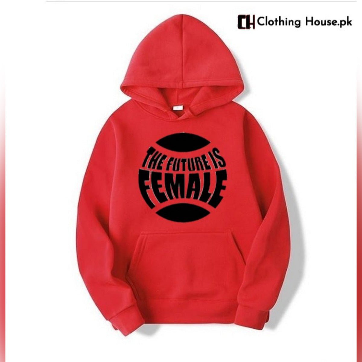 Red The Future is Female Fleece Full Sleeves Pull Over Hoodie For Women - DENIMS - Hoodies & Sweatshirts - 
