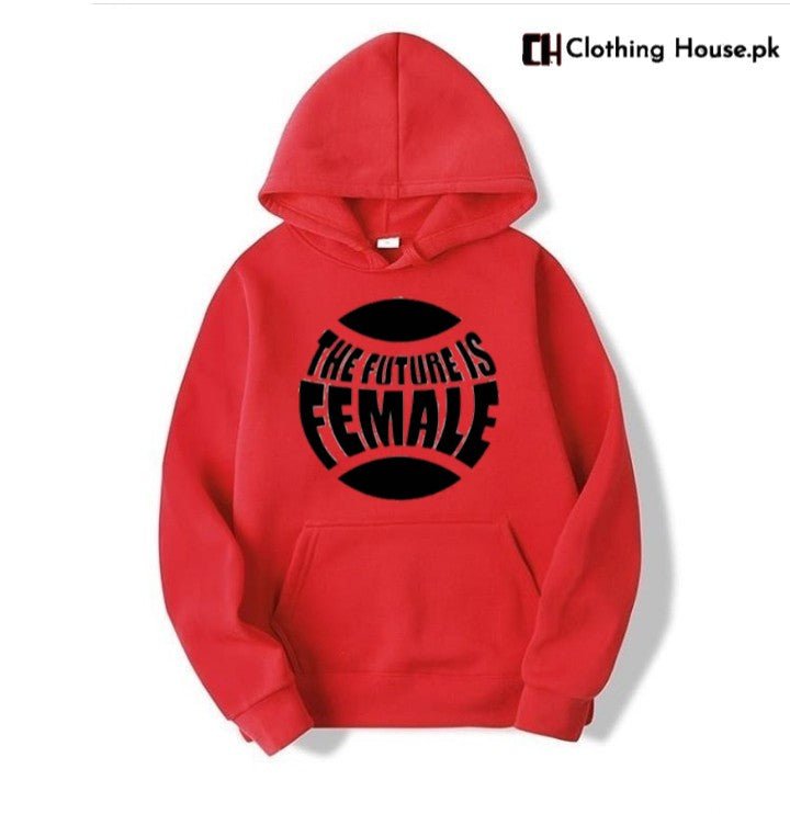 Red The Future is Female Fleece Full Sleeves Pull Over Hoodie For Women - DENIMS - Hoodies & Sweatshirts - 
