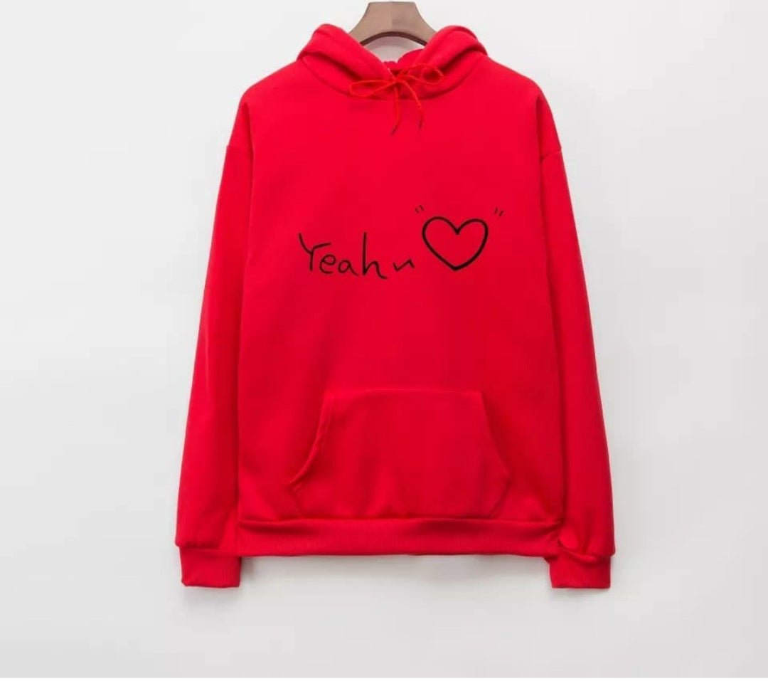 Red Yeah Fleece Full Sleeves Pull Over Hoodie For Women - DENIMS - Hoodies & Sweatshirts - 