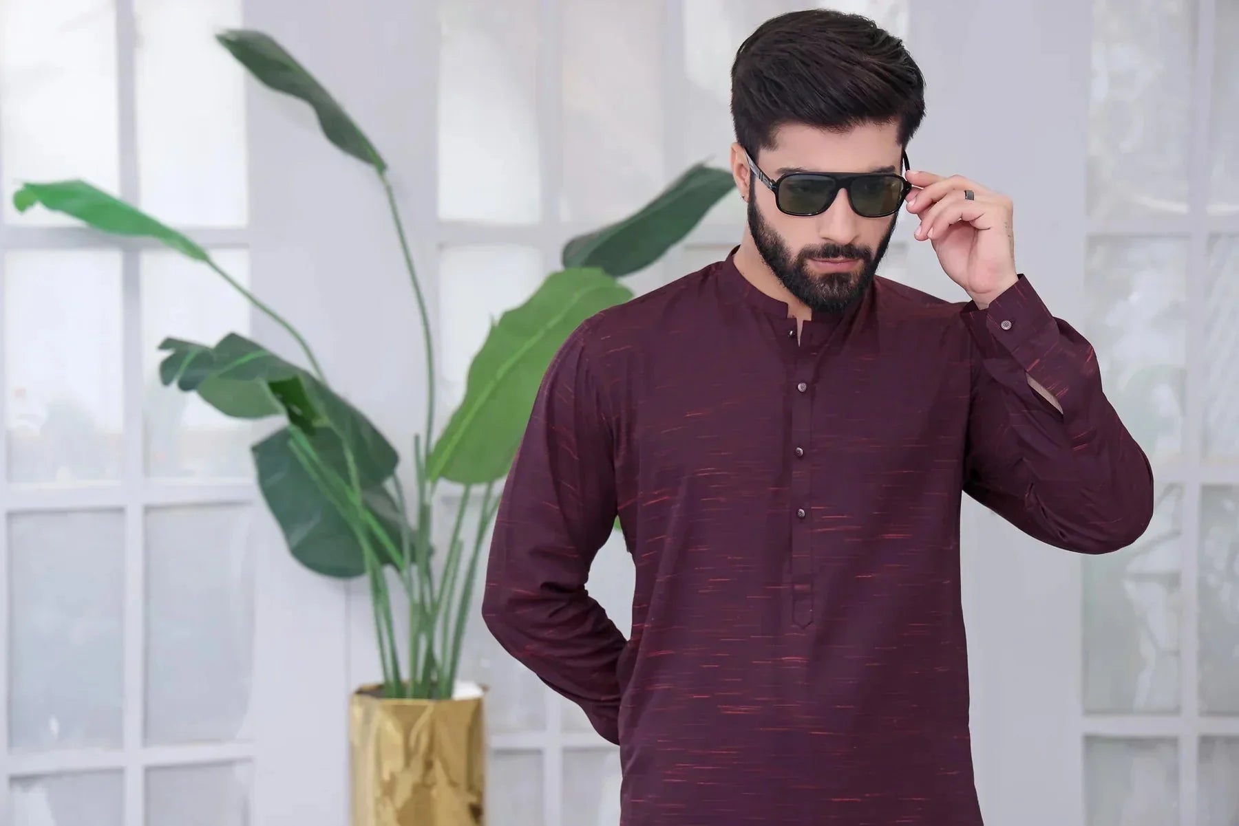 Regal Orchid: Purple Shalwar Kameez Ensemble for Men - DENIMS - Shalwar Kameez - 