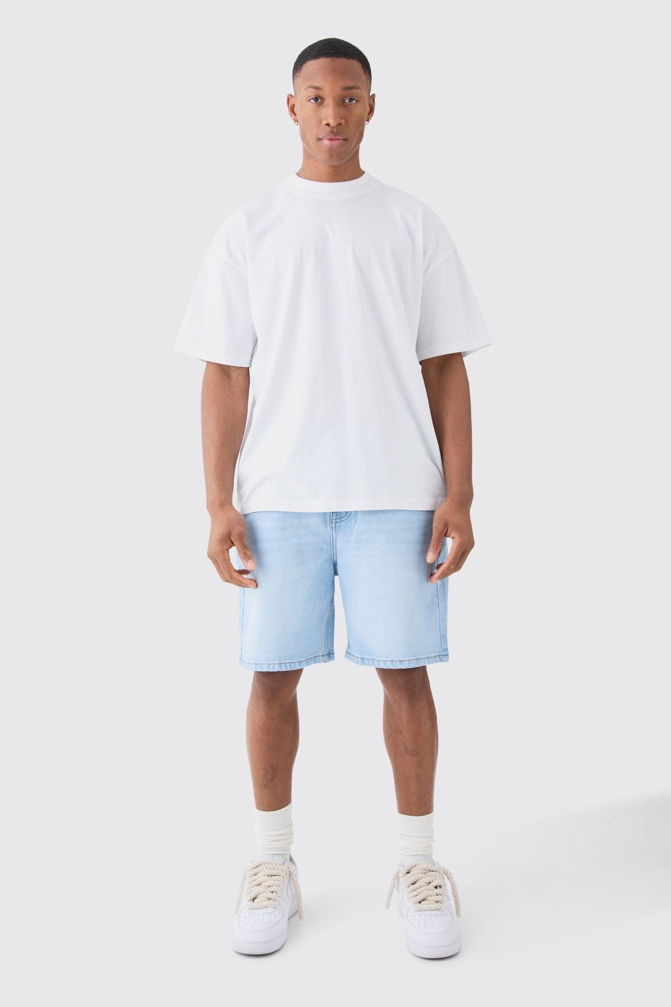 Relaxed Rigid Denim Shorts In Ice Blue - DENIMS - Shorts - 