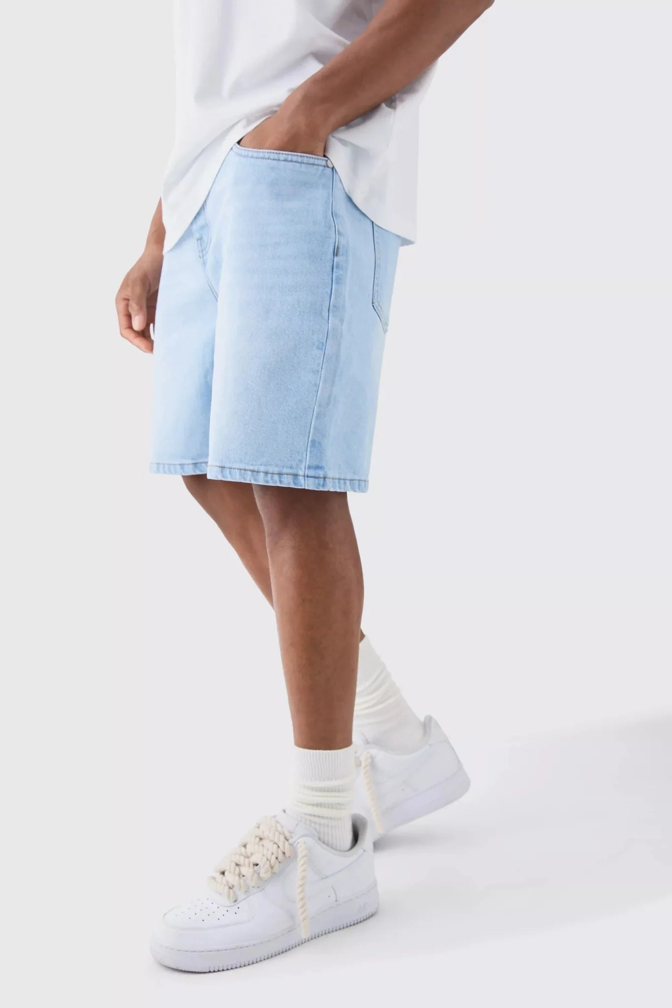 Relaxed Rigid Denim Shorts In Ice Blue - DENIMS - Shorts - 