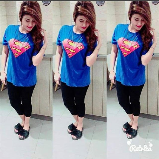 Royal Blue Super Girl Printed T - Shirt For Women - DENIMS - Tops & T - Shirts - 