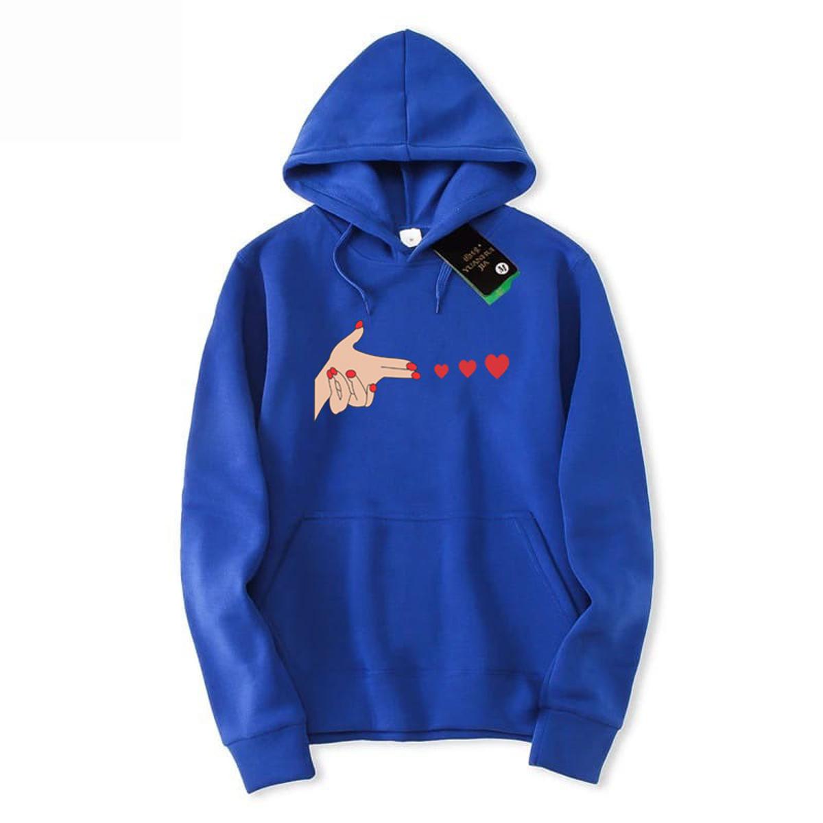 Shoot Heart Printed Fleece Full Sleeves Pull Over Hoodie For Women - DENIMS - Hoodies & Sweatshirts - 