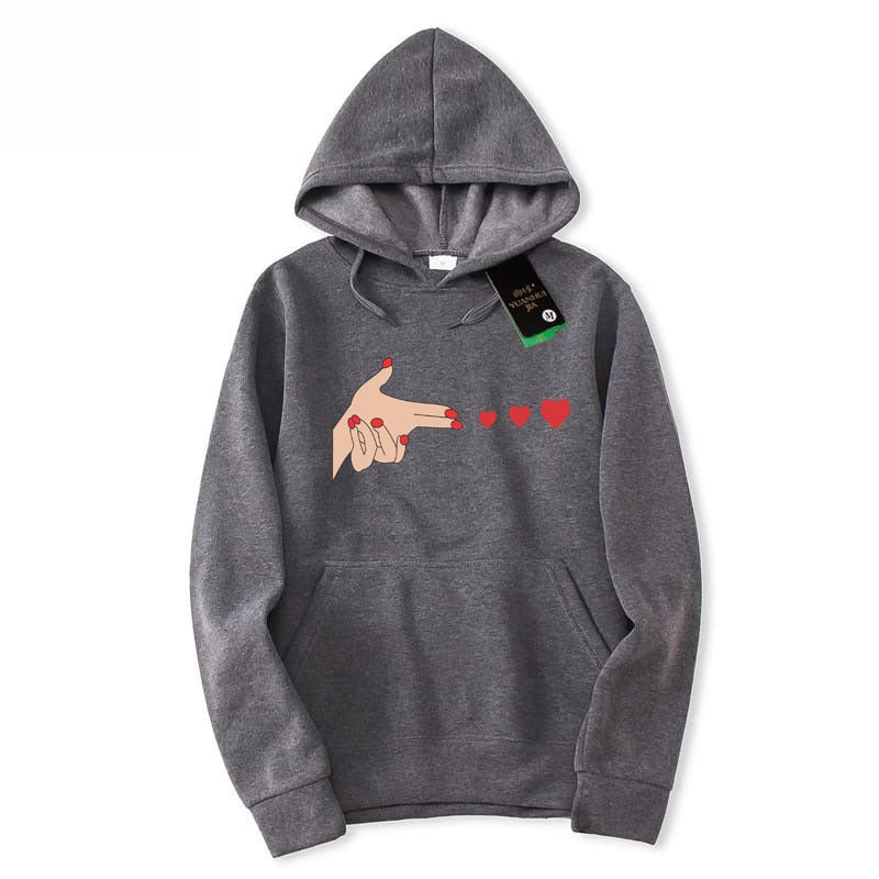 Shoot Heart Printed Fleece Full Sleeves Pull Over Hoodie For Women - DENIMS - Hoodies & Sweatshirts - 