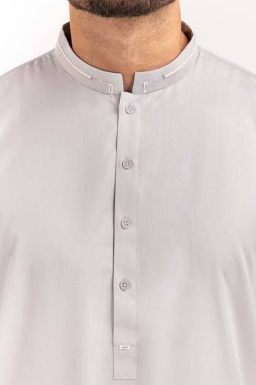 Silver Grey Basic Shalwar Kameez - DENIMS - Shalwar Kameez - 