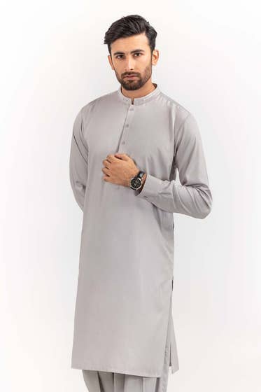 Silver Grey Basic Shalwar Kameez - DENIMS - Shalwar Kameez - 
